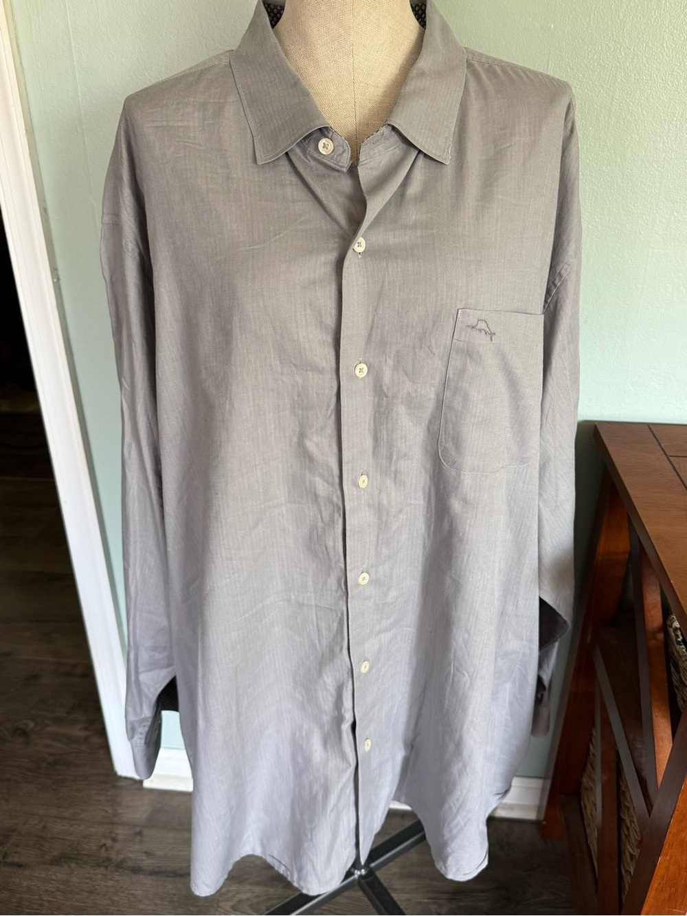 Tommy Bahama Grey 100% Pima Cotton Long Sleeve Button Down Dress Shirt Size 2XB